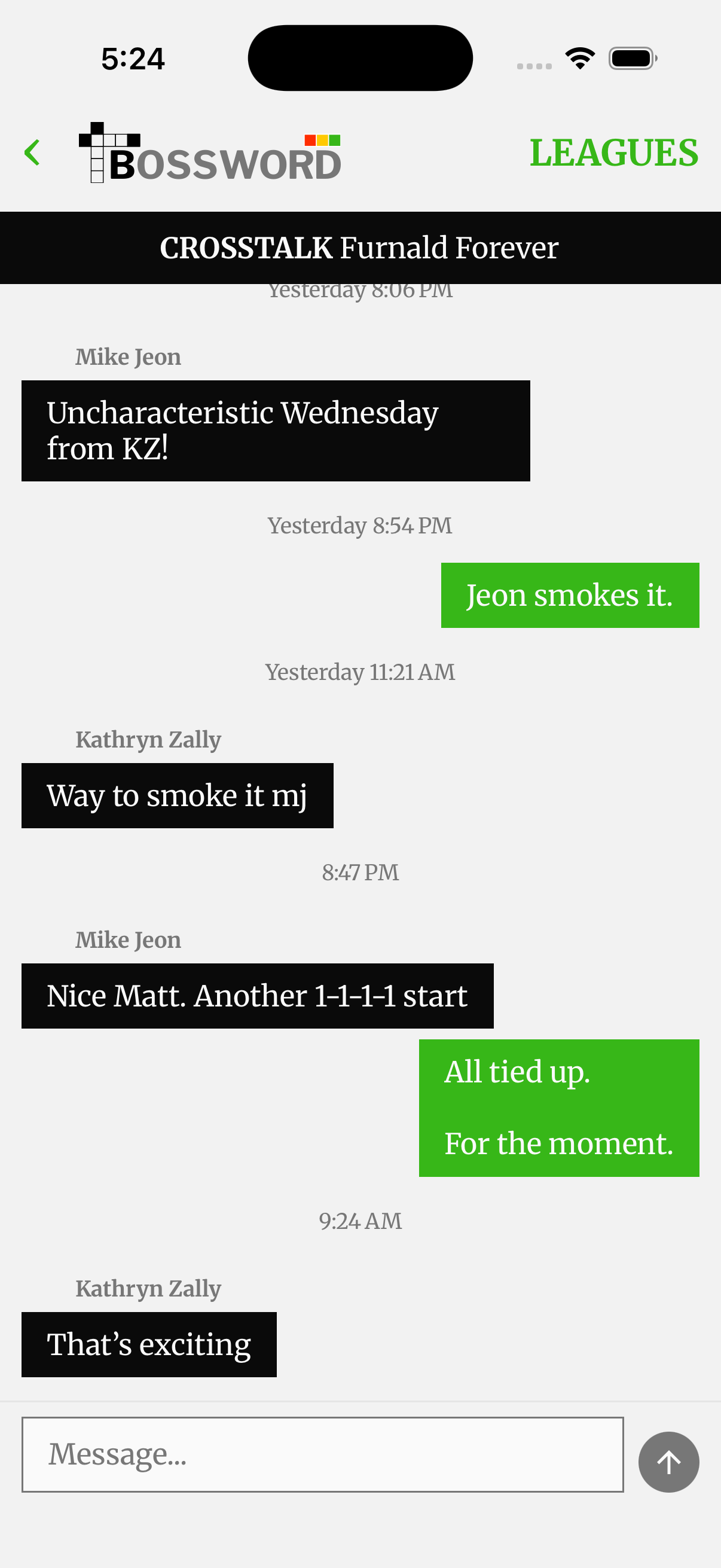 Crosstalk league chat with trash talk between friends